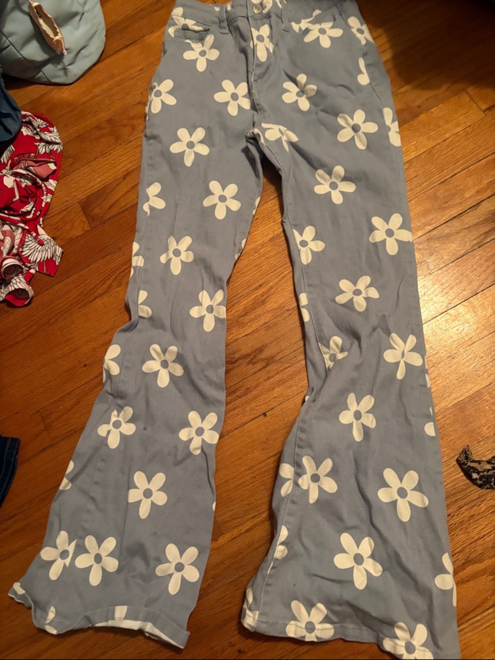 Altar'd State Light Blue Jeans with White Daisy Print
